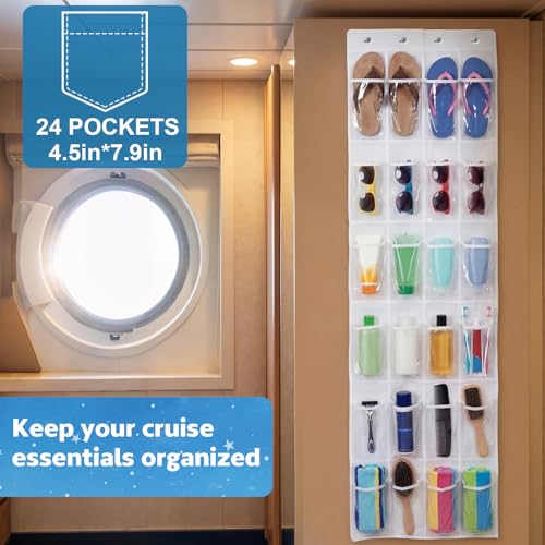 Watersay over the Door Organizer for Cruise Ships Magnetic 65 x 19 Inch Hanging Door Organizers with 24 Pocket, Magnetic Shoe Rack Storage Bag for Cruise, Bathroom Behind-door Storage