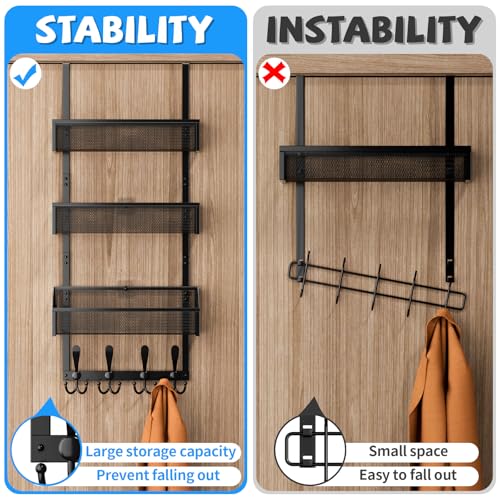 Kaiferty Over The Door Hooks Organizer, Coat Rack Over The Door Storage Hanger Towel Rack, Back of Door Storage Organizer for Bathroom,Bedroom,Kitchen,Office (Black, 4-Tier) - color: Black, size: 4-Tier