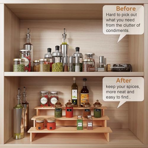 JinDoWin 3 Tiered Spice Rack Organizer for Cabinet,Spice Organization for Cabinet,Seasoning Organizer,Spice Shelf and Spice Organizer for Cabinet,Pantry Organizers and Storage (1 Pack, Medium) - color: 1 Pack, size: Medium