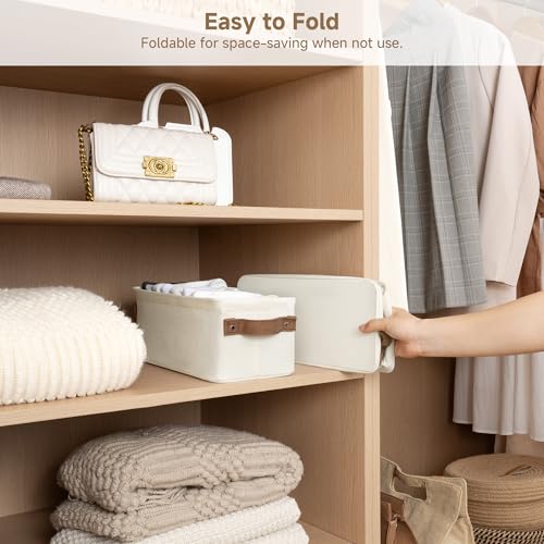 StorageWorks Narrow Storage Bins, Small Basket for Closet and Shelves, Fabric Organizer with Handles, Toilet Paper Storage, Natural Color, 2-Pack - color: Natural Color, size: 15"L x 6"W x 5"H