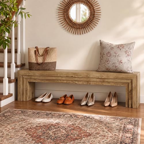 Tribesigns 71'' Extra Long Shoe Storage Bench,Mid-Century Modern Entryway Bench,Indoor Wooden End of Bed Bench for Hallway,Bedroom,Living Room - color: Light Brown