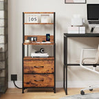 Furnulem Night Stand, Tall Nightstand with 4-Tier Shelves, 2 Fabric Drawers and LED Lights, Bed Side Tables with Charging Station, Bedside Table for Bedroom, Office, Rustic Brown - color: Rustic Brown, size: 2 Drawer