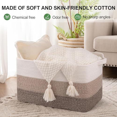 OIAHOMY Rectangle Woven Storage Basket - Nursery Cotton Rope Baskets for Storage, Toy Basket Organizing for Living Room, 17.7"x13.8"x11"- Pack of 3 - Gradient Yellow - color: Gradient Yellow, size: 3 Pcs-17.7”x13.8”x11”
