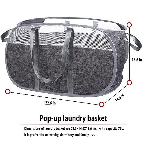 Pop-Up Laundry Basket，collapsible Mesh Laundry Hamper– With Extended Shoulder Straps, Sturdy Handles, and Premium Cationic Fabric (gray)… - color: gray