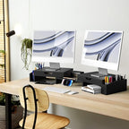 Simple Houseware Desk Dual Monitor Stand Riser with Pull-Out Drawers, Black