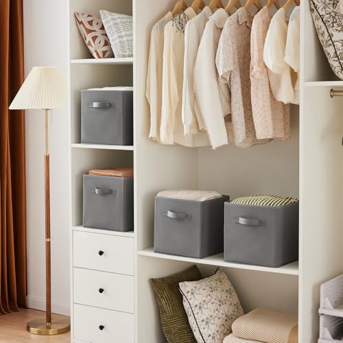 MAX Houser 6 Pack Foldable Fabric Storage Bins with Handles - Ideal for Closet Organization, Bedroom and Nursery (Grey, 10.5"x10.5"x11") - color: 14 dove Grey