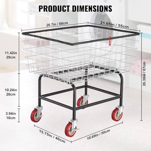 VEVOR Wire Laundry Cart, 2.8Bushel Wire Laundry Basket with Wheels, 26.7''x21.7''x26.4'' Commercial Basket Cart, Steel Frame with Chrome Finish, 4" Casters - size: 2.8 Bushel--26.7''x21.7''x26.4''