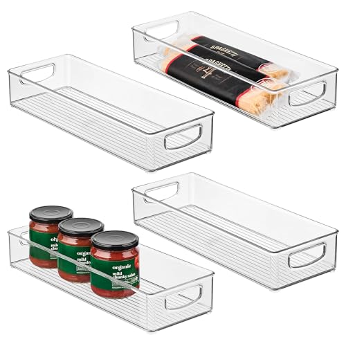iDesign Slim Extra Long Clear Storage Bin, Narrow Stackable Organizer for Kitchen or Pantry, 4-Pack - size: 16 x 6 x 3, style: Pack of 4