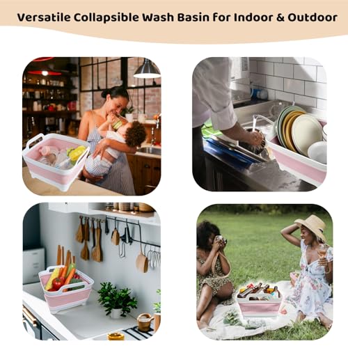 GIMWA Collapsible Wash Basin for Baby Bottles - 2.4 Gallons Portable Wash Bin for RV Camping Sink, Space-Saving Dish Tub (Pink) - color: Pink