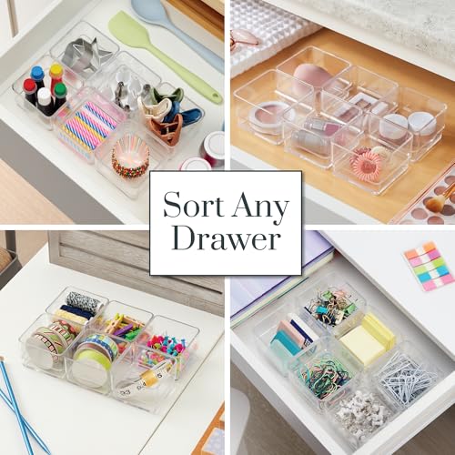 STORi SimpleSort 3-Piece Stackable Clear Drawer Organizer Set | 9" x 6" x 2" Rectangle Trays | Wide Makeup Vanity Storage Bins and Office Desk Drawer Dividers | Made in USA - size: 9x6x2"