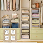 4-Tier Stackable Closet Organizers and Storage, Adjustable Dividers & Wood Top Storage Shelves for Clothes, Wardrobe & Closet Storage Basket Bins/Cube, Space-Saving Closet Organizer System, White