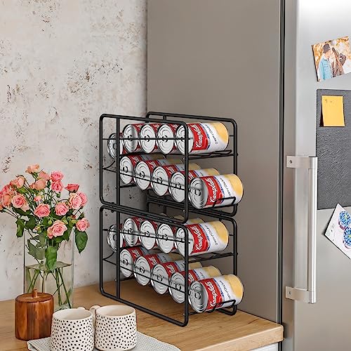 MOOACE Can Organizer for for Pantry, Stackable Soda Can Dispenser Canned Food Storage, Kitchen Cabinet Fridge Beverage Cans Holder, 4 Pack, Black - color: Black