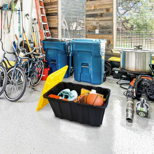 4 PACK Large Black & Yellow Storage Bins | Plastic Tote Organizing Container with Secure Latching Lids, Stackable, Extra Strength with Built in Handle | Black and Yellow Bins | 24.5" x 16.5" x 13.5" - size: LARGE - 24.5" x 16.5" x 13.5"
