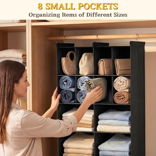 Ofiray-home 4 Tier Hanging Closet Organizer, 12 Compartments Sweater Organizer for Closet with 3 Sturdy Hooks, Closet Organizers and Storage, Wardrobe, Rv, Garment Rack, Black - color: Black, size: 4-Tier