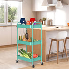 3-Tier Rolling Metal Storage Cart with Wheels, Multi-Functional Organizer for Office, Kitchen, Bathroom, Books Diapers - Easy Assembly (Blue) - color: Blue