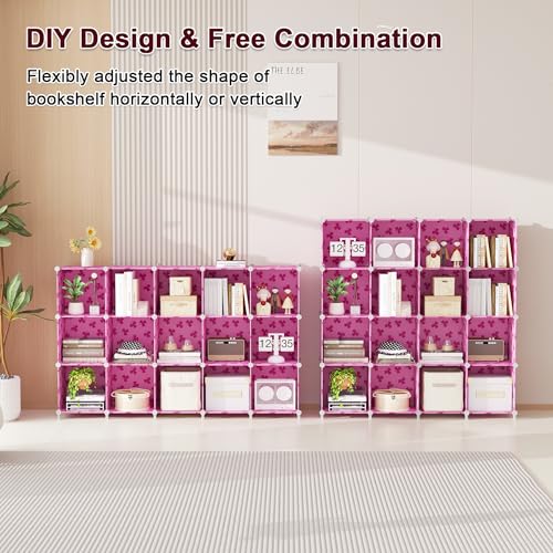 UNKU Cube Storage Organizer, 15 Cube Closet Organizer Storage Shelves, DIY Stackable Bookcase, Clothes Organizer Shelf for Closet, Bedroom, Living Room, Cabinet, Home, Office, Pink - color: Pink, size: 15cube