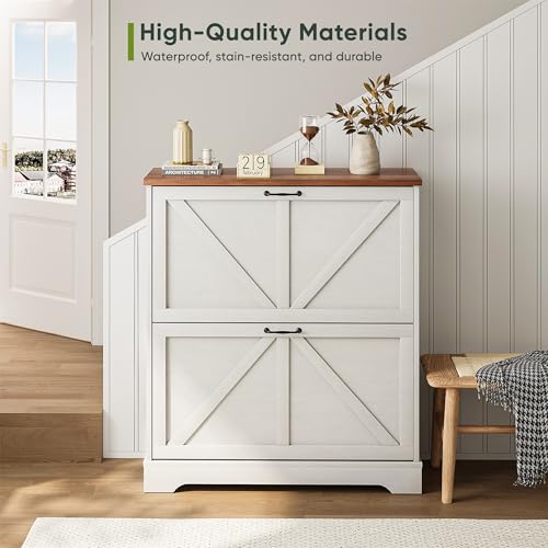 Smart FENDEE Shoe Cabinet, Shoe Storage Cabinet for Entryway with 2 Flip Drawers, Narrow Farmhouse Shoe Organizer Cabinet, Slim Shoe Rack Cabinet, White - color: White, size: Width - 31.5 inches