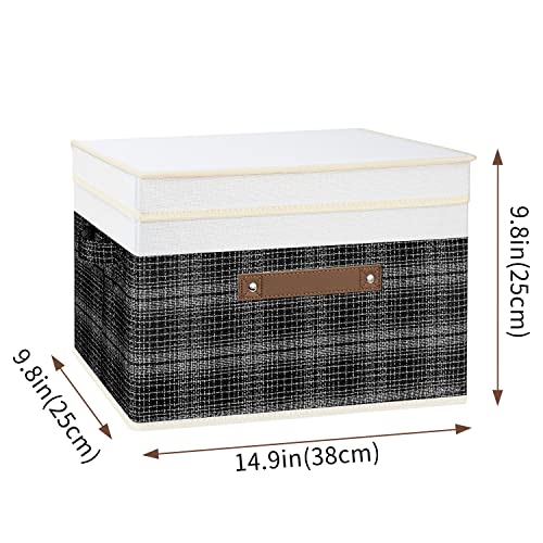 TYEERS Collapsible Storage Bins with Lids, Patchwork Design, Washable, Fabric Storage Boxes, 14.9x9.8x9.8 inches, 5 Pack, Black - color: Black & White, size: 5-pcs 14.9x9.8x9.8 in