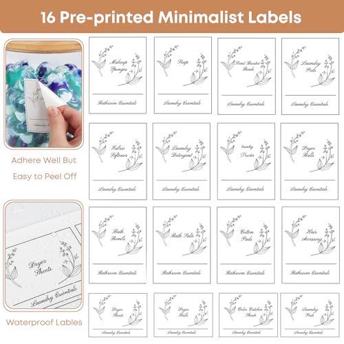 COAZEX 3 Pack Laundry Powder Container & Dryer Sheet Holder, Large Plastic Laundry Room Organization and Storage Jars with Lids, Labels & Scoops for Powder, Detergent, Scent Booster - color: B-Clear