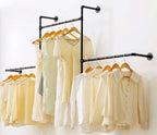 Industrial Pipe Clothing Rack Wall Garment Rack with Pipe Clothes Rails, Heavy Duty Clothes Hanging Rods Space-Saving Closet Organizer (Wall Clothing Rack-3 Hanging Rods) - style: wall clothing rack-3 hanging rods