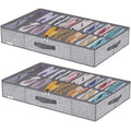 Onlyeasy Sturdy Under Bed Shoe Storage Organizers with Handles & Clear Window (16 to 32 Pairs) 2 Pack, Closet Shoes Containers Boxes for Kids & Adults, 37.7"x23.6"x5.9", Linen-like Grey, MXDUBS16P2 - color: 2 Shoes (16+16 Cells) Linen-like Grey