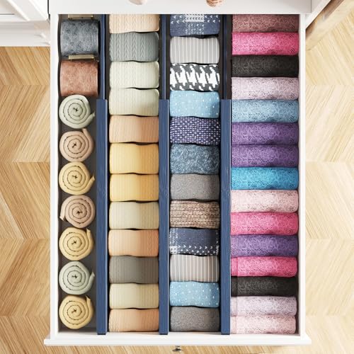 SpaceAid Bamboo Dresser Drawer Dividers 6 Pack, 4.65“ High Adjustable 17“-22” Drawer Organizers, Expandable Organization for Clothing, Clothes, Dressers, Navy Blue - color: NAVY BLUE, size: 4.65''H, 17''-22''L