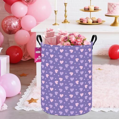 Laundry Hamper Large Canvas Fabric Lightweight Storage Basket/Toy Organizer/Dirty Clothes Collapsible Waterproof for College Dorms, Boys and Girls Bedroom,Bathroom(Purple hearts) - color: Purple hearts