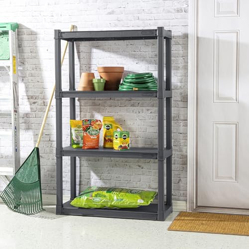 Sterilite 4 Shelf Unit, Heavy-Duty Shelving Storage and Utility Rack - Standing Plastic Organizer Shelves for Kitchen, Bathroom, and Garage - size: 4-Shelf, style: 1 Pack