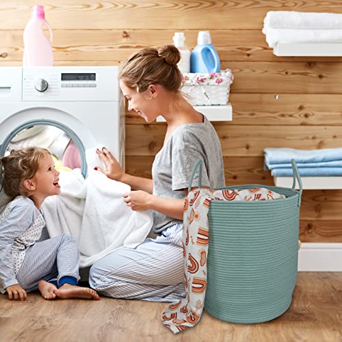 XUANGUO Cotton Rope Laundry Basket Hamper for Clothes Woven Storage Basket for Living Room Bedroom Boho Tall Rope Baskets for Blanket Toys Pillow Towels Baby Nursery Hamper Bin Large light green - color: light green, size: Regular