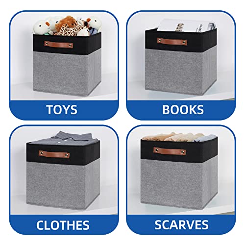 Temary Fabric Cube Storage Bins 12 Inch Decorative Storage Cubes Baskets 4 Pack Foldable Cube Storage Bins for Closet, Shelves (Black&Grey) - color: Black&Grey, size: 12×12×12