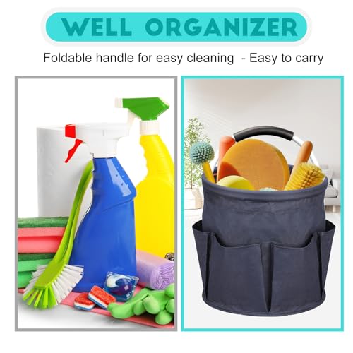 Cleaning Caddy for Cleaning Supplies,17L Cleaning Supply Caddy with Handle Foldable Cleaning Supplies Organizer Bucket Cleaning Products Organizers for Home, Garden(Navy Blue) - color: Navy Blue