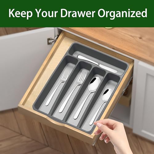 Loyareal Silverware Organizer Utenisl Organizer Holder Kitchen Drawer Organizer Plastic Silverware Tray for Drawer Flatware Organizer 5 Compartment Black - color: Black, size: 5 Slots