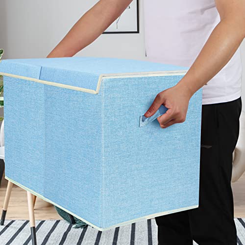 popoly Large Toy Box Chest with Lid, Collapsible Sturdy Toy Bin Storage Organizer Boxes Baskets for Kids, Boys, Girls, Nursery, Playroom, 25"x13" x16" (Linen Blue) - color: Large Blue