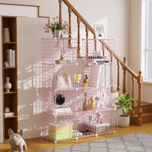 C&AHOME Wire Cube Storage, 12 - Cube Organizer Metal C Grids, Modular Shelves Units, Closet Organizer, Ideal for Home, Office, Living Room, 36.6”L x 12.4”W 48.4”H, Pink UWCS3012P - color: Pink