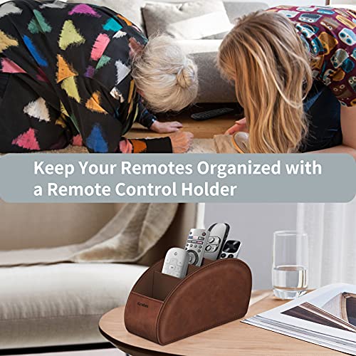 Remote Control Holder with 5 Compartments, KENOBEE Anti-slip Desktop Caddy Storage Organizer for Remote Controllers, Office Supplies, Makeup Brush, Media Accessories, Brown - color: Brown, size: Small