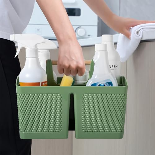 rejomiik Portable Shower Caddy Basket Plastic Cleaning Caddy Organizer Storage Tote with Handle for Bathroom, College, Dorm Room Essentials, Green - color: Green