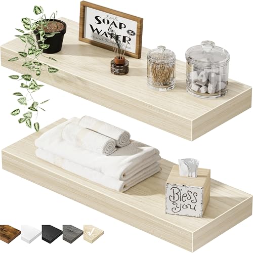 QEEIG Bathroom Floating Shelves for Wall - 15.7" Wall Mounted Shelf Over Toilet Farmhouse Home Decor Display Bookshelf Small 15.7 x 6.7 inch Set of 2, Natural (008-40N) - color: E. Natural, size: 15.7"