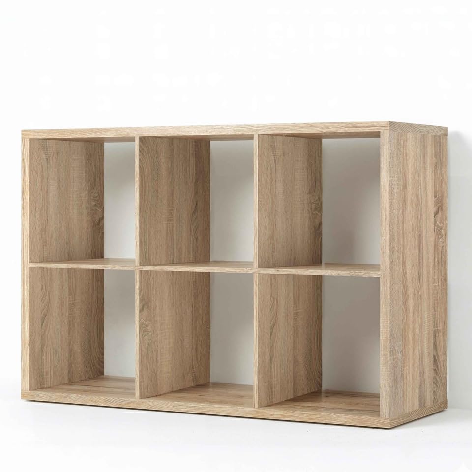 CAPHAUS Sturdy Room 13-Inch Cube Storage Organizer Shelf, with Extra Thick Exterior Edge, Open Storage Shelf Divider, Bookcase, 6-Cube, Natural Oak - color: Natural Oak, size: 6 Cube