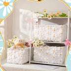 Kathfly Daisy Storage Baskets Plush Faux Fur Jacquard Design Laundry Basket with Handles Waterproof Flower Storage Bins Fabric Shelf Baskets for Organizing Closet Clothes - style: Daisy