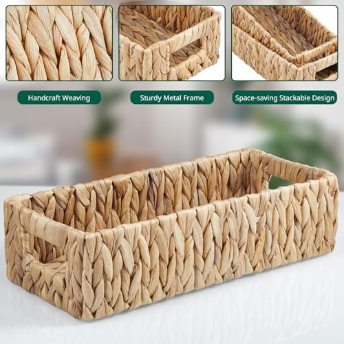 dreamkey Set of 2 Water Hyacinth Toilet Paper Storage Baskets, Wicker Bathroom Organizer for Toilet Tank Top, Small Hand-Woven Decorative Nesting Baskets with Handles - style: Rustic
