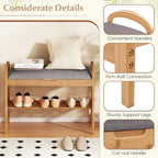 Giantex Shoe Bench with Flip-Top Storage, Bamboo 2-Tier Entryway Bench with Padded Cushion, Shoe Rack Bench for Hallway, Closet, Foyer, Living Room, Bedroom, Mudroom (with Flip-Top Storage) - size: 12.5"D x 27.5"W x 20"H（With Flip-Top Storage）