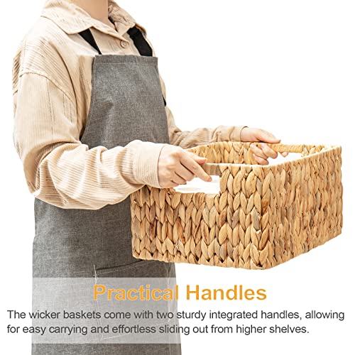 ELONG HOME Wicker Storage Basket, 3 Pack Hand-Knitted Wicker Baskets, Water Hyacinth Storage Baskets with Built-in Handles - color: Hyacinth 3
