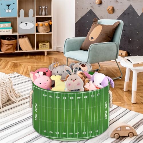 Large Round Storage Basket Sports Football Field Collapsible Circle Storage Bin Laundry Hamper With Handle for Kids Boy Girls Toy Bedroom Living Room Nursery Home Room Decor Storage Organizer Green - color: A03:Sports Football