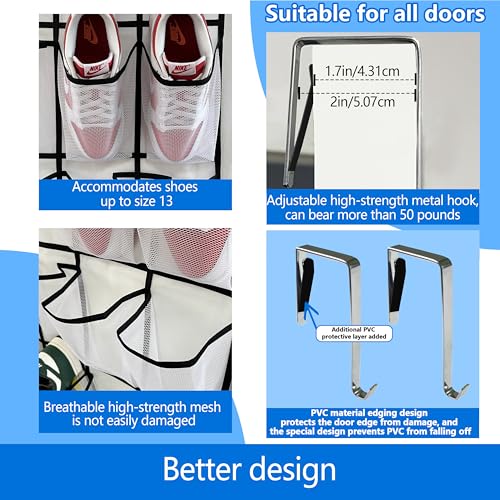 over the door shoe organizer,2025 upgraded,shoe organizer,35 Huge pockets,over door shoe organizer,Store size 13 shoes,shoe organizer,Strong material,hooks Suitable for various doors,White/black - color: White/black, size: 71'' x 25.4''/Pack of 1