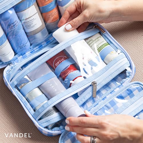 VANDEL Waterproof Hanging Toiletry Bag [TSA-Approved] Hanging Makeup Organizer Bag, Cosmetic Travel Bags for Women, Makeup Case Toiletries Organizer Hygiene Bathroom Shower Caddy - Blue Gingham - color: Blue Gingham