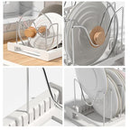Expandable Pot and Pan Organizer Rack with 7 Stainless Steel Adjustable Shelves, for Neatly Storing Cookware, Pots, Pans, Lid - color: White（Style 1）