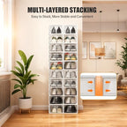 20-Pack Stackable Clear Shoe Storage Boxes, Foldable Shoe Organizer with Flip Doors & Heart Handles, Space-Saving Shoe Box Storage for Closet, Easy Access, Fits Up to US Size 10/9