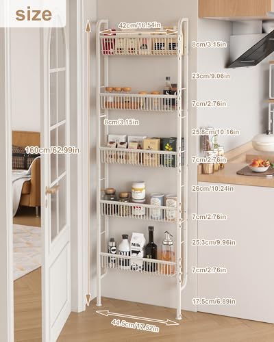 UMDONX Behind The Door Bathroom Shelf Narrow 5-Tier, Space-Saving Slim Storage Shelf Narrow Shelving Unit for Bathroom and Kitchen White - color: White, size: Width 17.5in