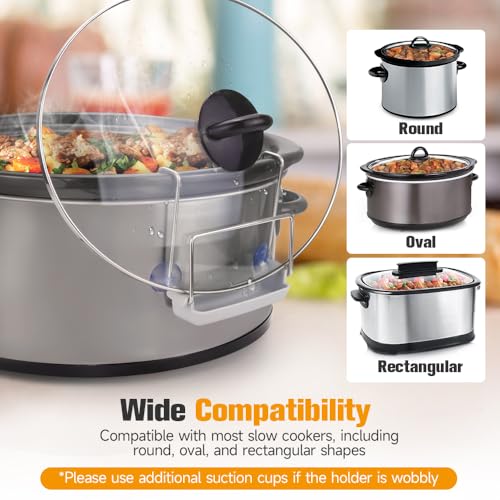 SOPHICO Slow Cooker Lid Holder for Cooking, Hand Free Pot Lid Organizer, Stainless Steel Rack with Silicone Sink, Fits Most Slow Cookers, Keeps Countertop No Mess (Grey, 2 Pack) - color: Grey, 2 Pack