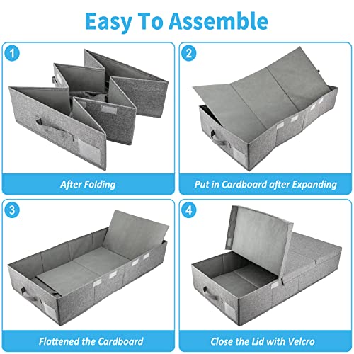 2 Pack 48L Under Bed Storage Containers, 6 Inches Tall Foldable Underbed Clothes Storage with Lids&3 Handles, 31.5 x 15.7 x 6 inches Low Profile Stackable Bins Box for Bedroom Blankets Clothes Shoes